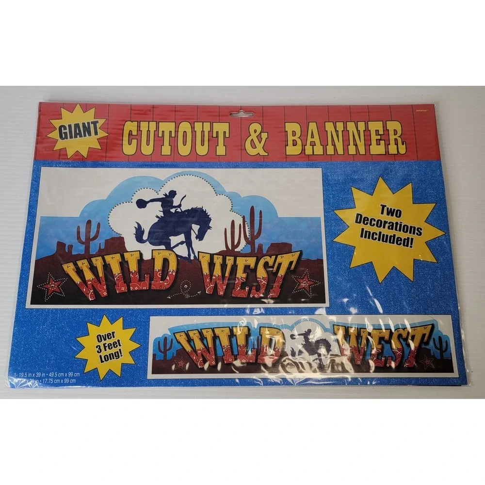 Wild West Western Cowboy Party Decorations Cactus Boots Signs Banner Cut Out NEW